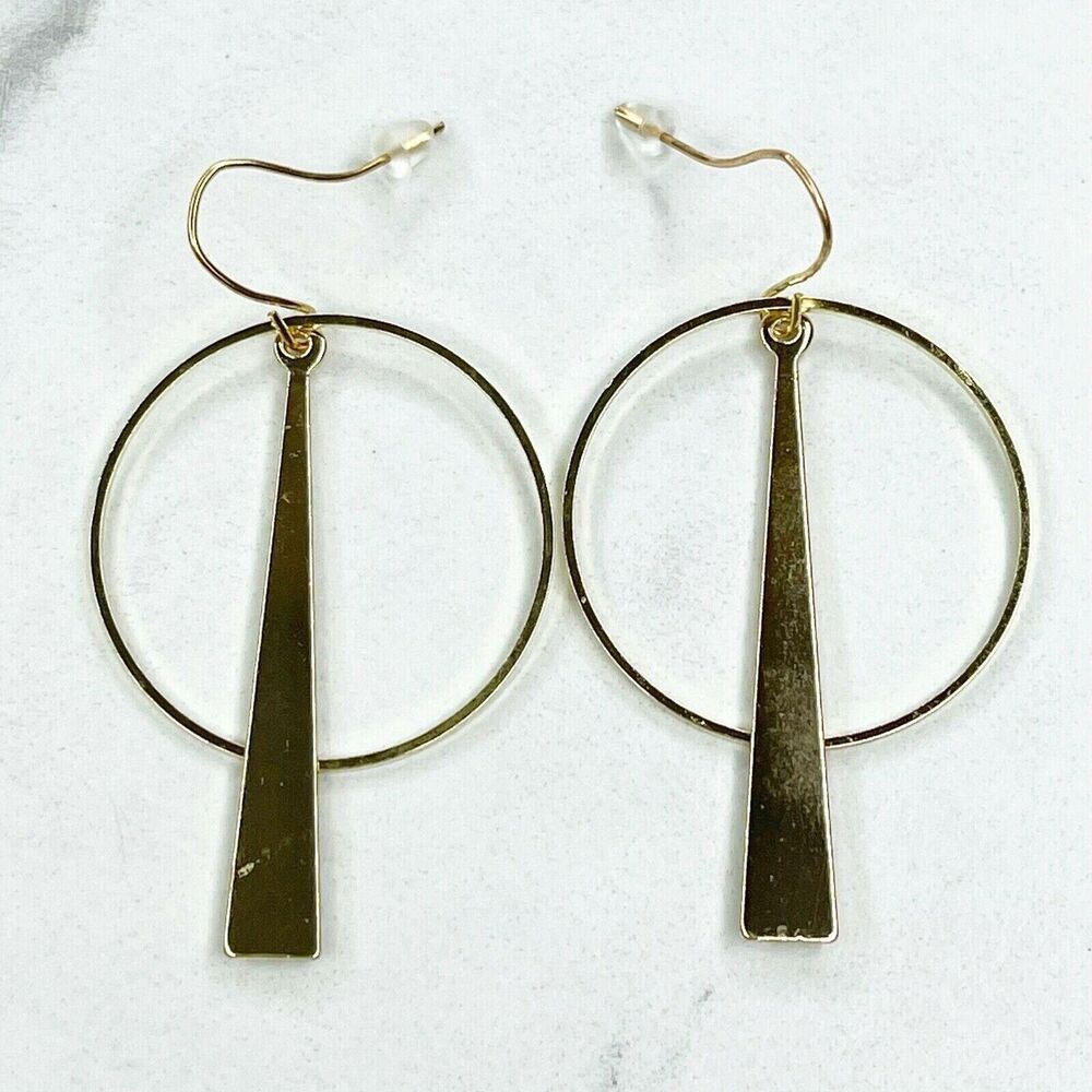 Gold Tone Hoop Triangle Dangle Earrings Pierced Pair